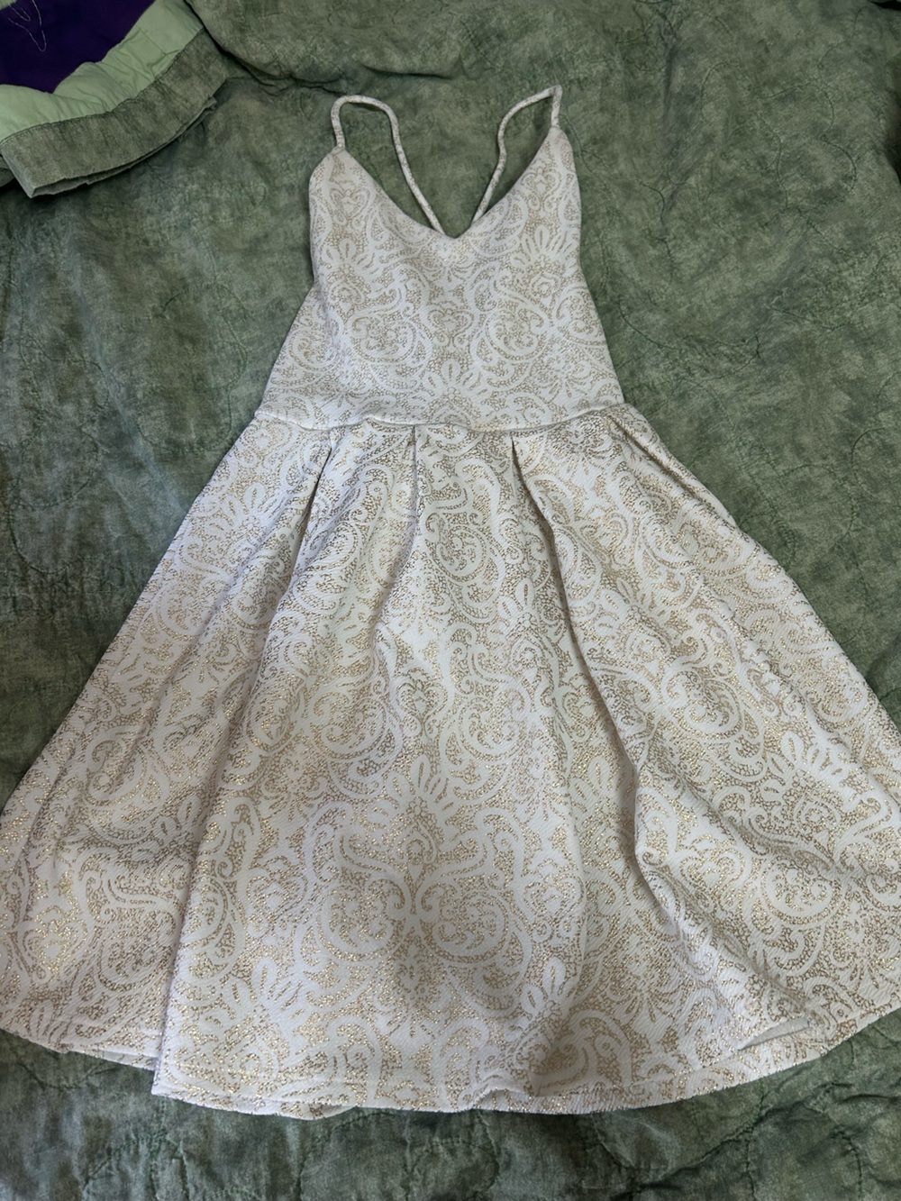 Soprano Cream Dress with Gold Paisley Metallic Detail